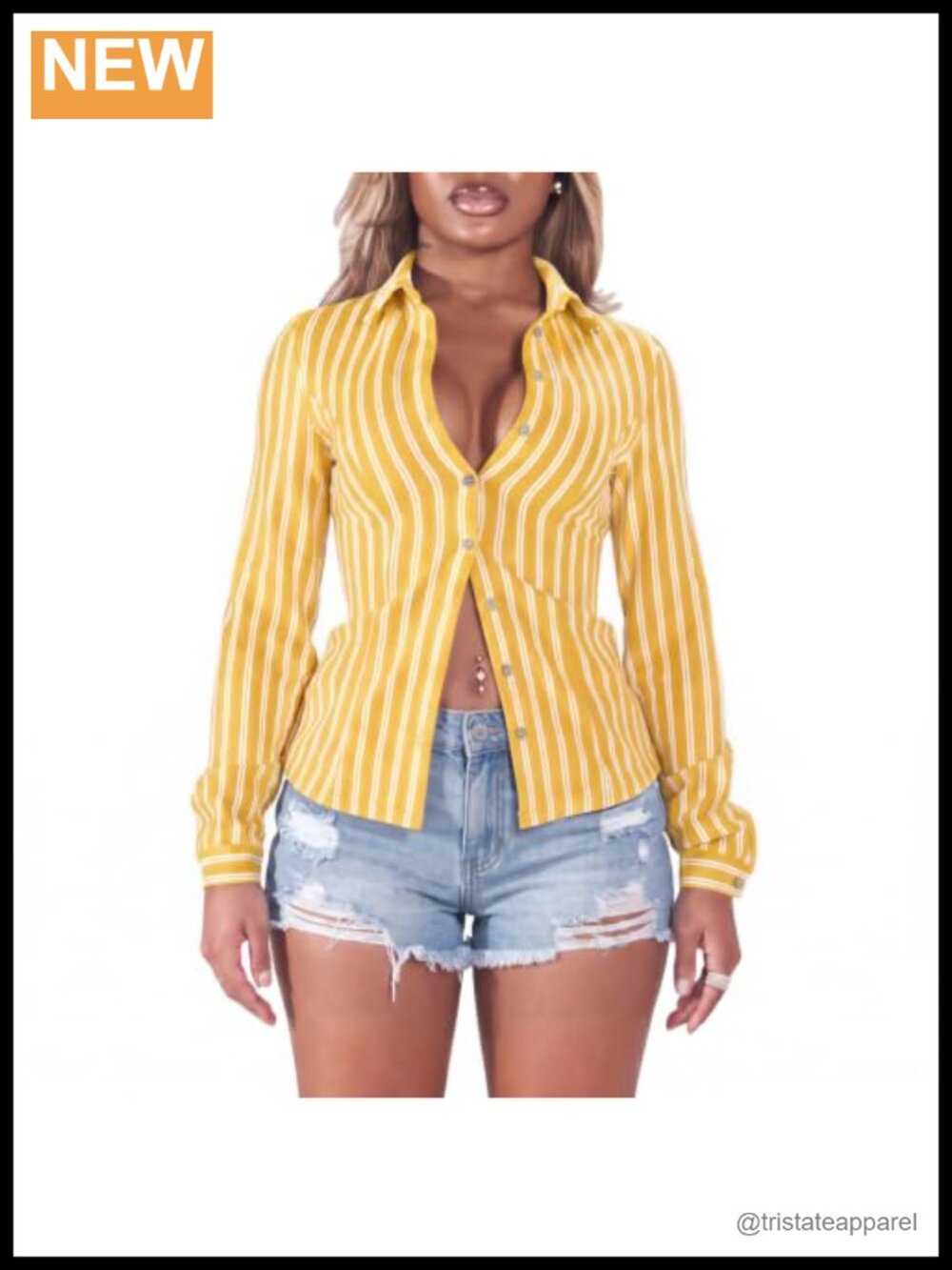 Women's Striped Button Down Long Sleeve Blouse Slim Fit Lapel Collar Casual